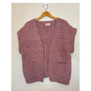 Women's Jagman 100% Virgin Wool Chunky Hand Knit Cardigan Vest Size L Pink